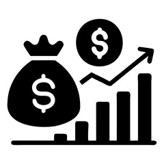 Financial growth chart with money bag and dollar coin showing business investment success and profit increase isolated on transparent background