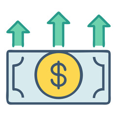 Investment growth concept showing money with upward arrows for financial success and profit increase rate isolated on transparent background