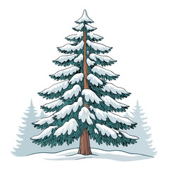 Create a vector illustration of a bold-stroked pine tree, meticulously detailed, with a focus on sharp, defined lines and rich, dark evergreen color.