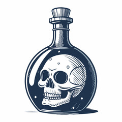 Create a bold, vector illustration of a potion bottle with a thick, clearly defined stroke.  Include a label area.  Style should be impactful.
