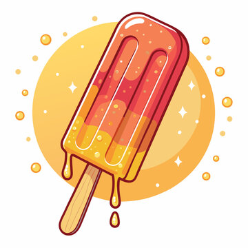 Create a bold, vector illustration of a melting popsicle, emphasizing dripping texture and vibrant color gradients.  Focus on a thick, defined stroke style.