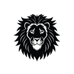 Vector black and white illustration of lion head logo style isolated on a white background.a black and white lion silhouette with distinctive face pattern.
