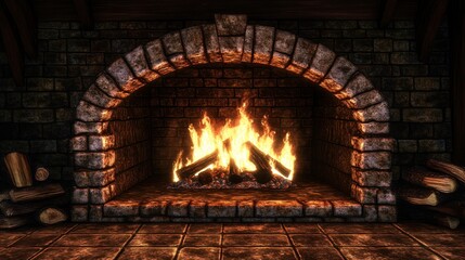 Cozy Fireplace in a Rustic Stone Room: A Warm and Inviting Atmosphere