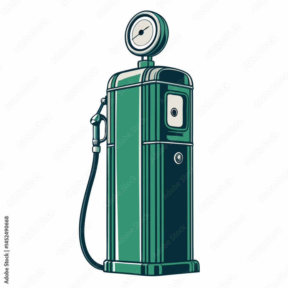 Poster create a bold, vector illustration of a retro gas pump with a single, prominent nozzle. style should