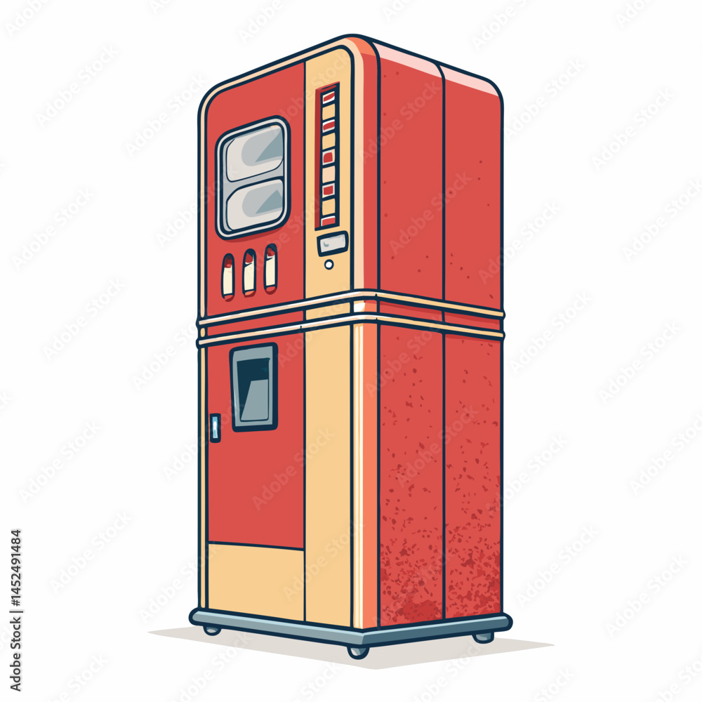 Poster create a bold, vector illustration of a retro soda vending machine, emphasizing strong outlines and 