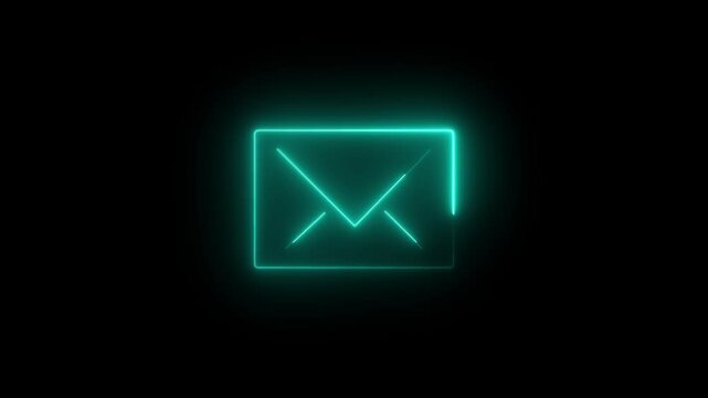 Neon glowing message box icon animation text chat box sign symbol on black background. 4k 