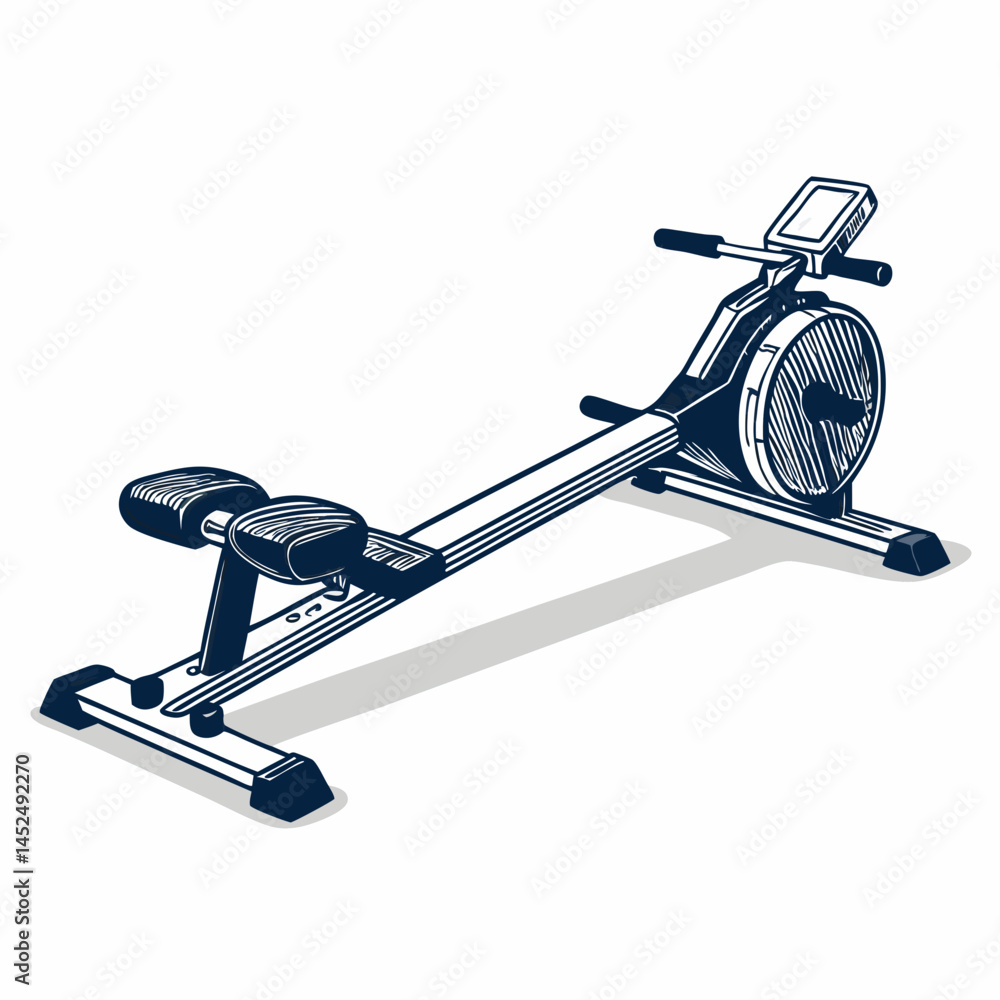 Poster create a bold, vector illustration of a rowing machine with a thick black stroke. include realistic 