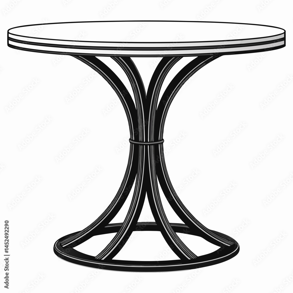 Poster create a vector illustration of a bold-stroked round dining table, emphasizing clean lines and a min