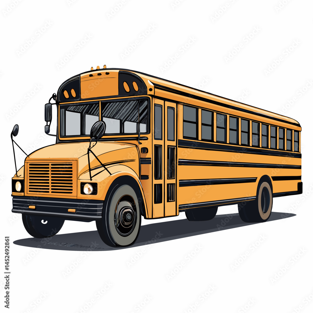 Poster create a vector illustration of a bold, front-view school bus with thick, emphasized strokes. focus 