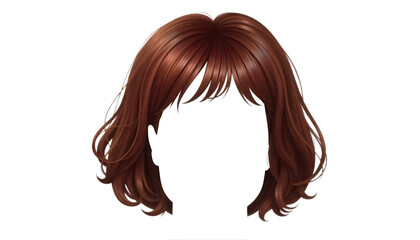 purple, brown, black, yleow, green, blue wigs on transparent background, PNG.