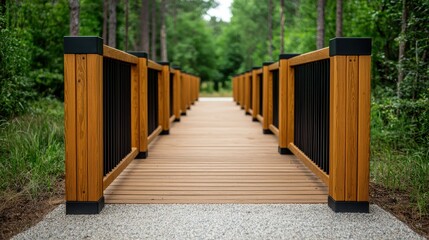Wooden Bridge Over Pathway Surrounded by Lush Green Forest