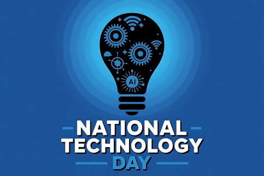 Celebrate National Technology Day A bright idea gears turning AI innovation future tech digital progress bold blue - Powered by Adobe