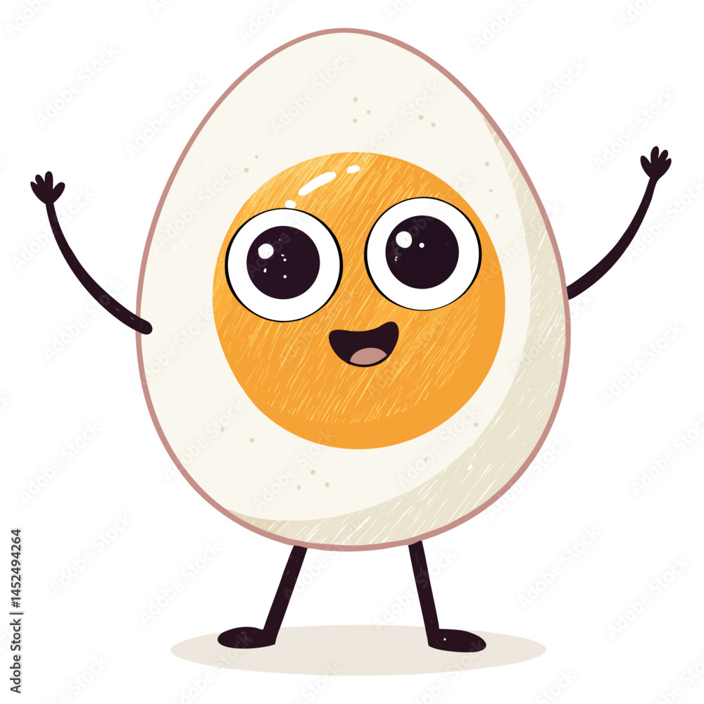 Aufkleber create a vector illustration of a smiling egg character with a bold, black stroke. the egg should ha