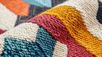 Vibrant Textile Pattern with Geometric Shapes and Rich Colors