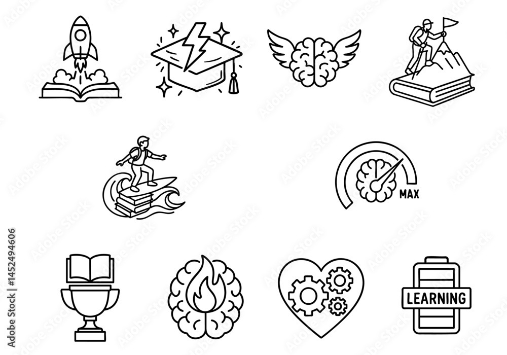 Aufkleber active learning motivation dynamic concept. learning-themed icons representing growth and motivation
