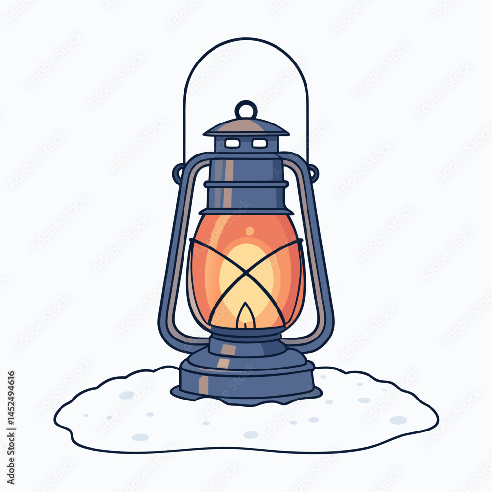 Poster create a bold, vector illustration of a snow-covered lantern, emphasizing strong black outlines and 