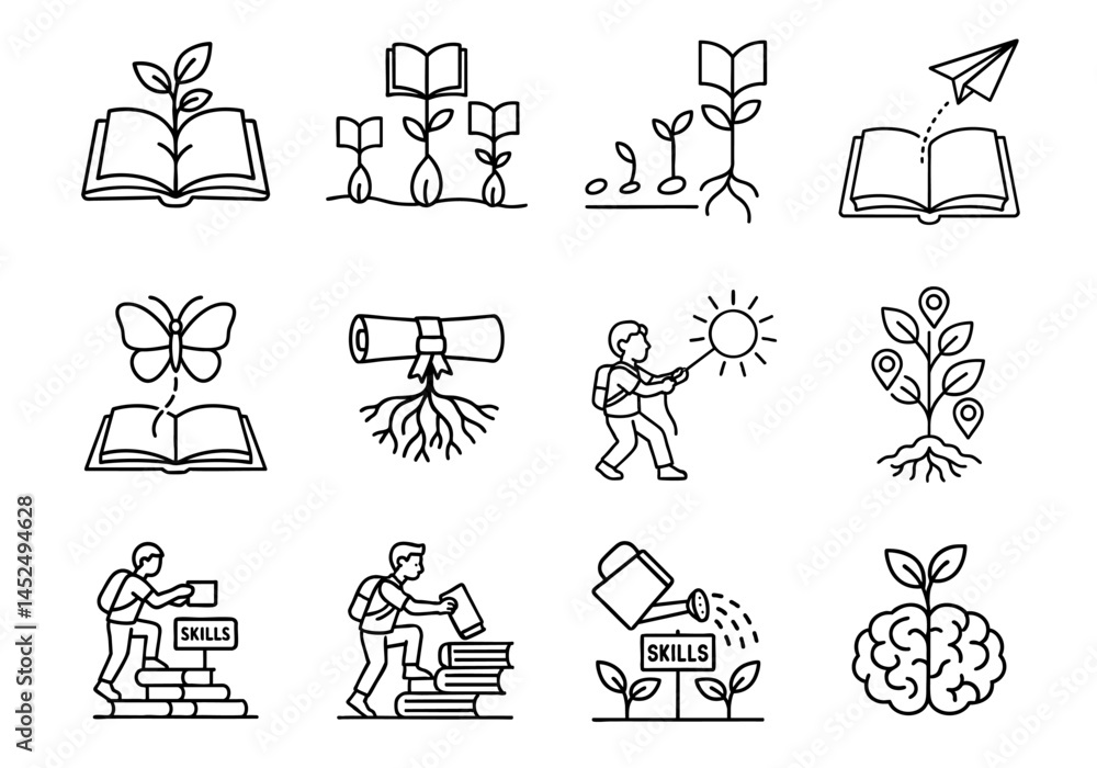 Aufkleber active learning motivation dynamic concept. learning and growth concepts illustrated through various