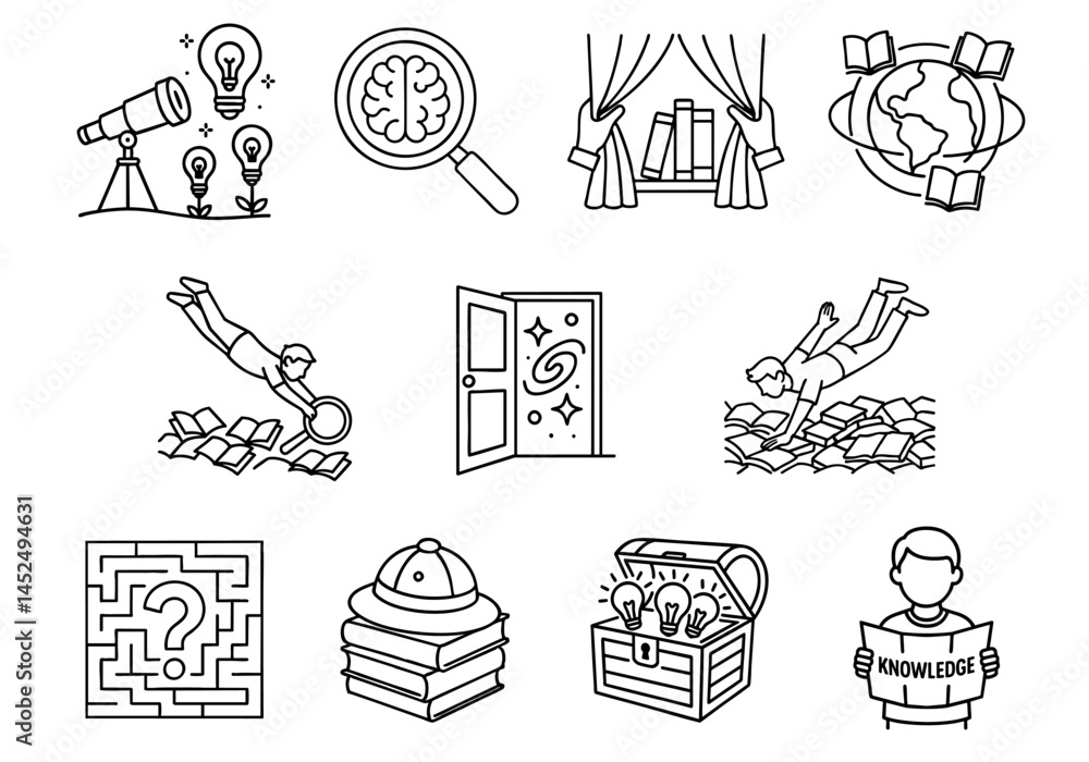Poster active learning motivation dynamic concept. educational icons representing exploration, knowledge, a