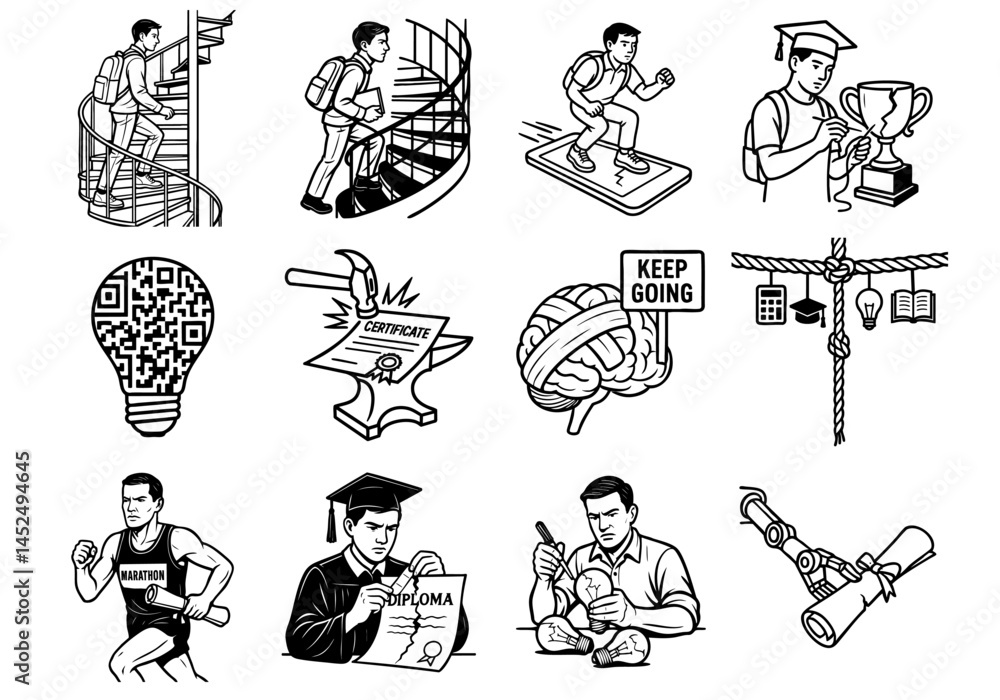 Poster active learning motivation dynamic concept. illustration of perseverance and achievement through var
