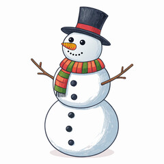 Create a bold vector illustration of a snowman with a prominent facial scar, emphasizing strong black outlines and minimal detail.