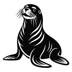 Cute Silhouette of a Sea Lion line art vector cartoon illustration, Funny Sea Lion Vector Illustration, clipart