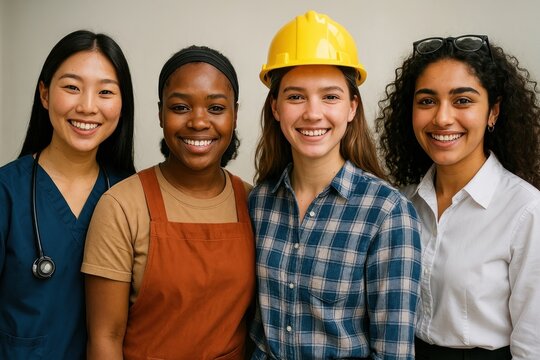 Diverse women in various professions.