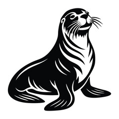 Cute Silhouette of a Sea Lion line art vector cartoon illustration, Funny Sea Lion Vector Illustration, clipart