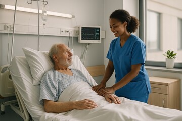 Obraz premium Compassionate hospital care scene.