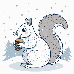 Create a vector illustration of a bold-outlined squirrel confidently holding a large acorn, showcasing strong, clean lines and a vibrant color palette.