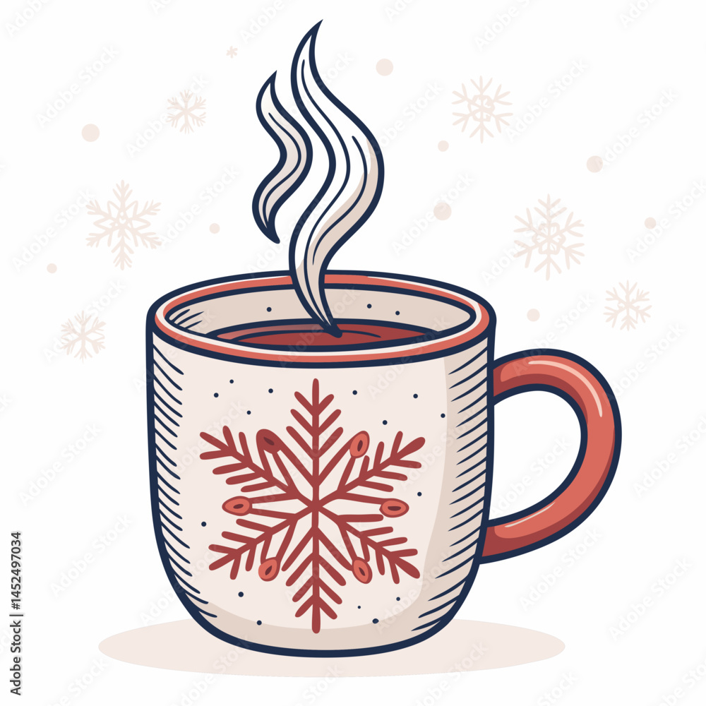 Poster create a bold, vector illustration of a steaming mug, emphasizing thick outlines and strong contrast