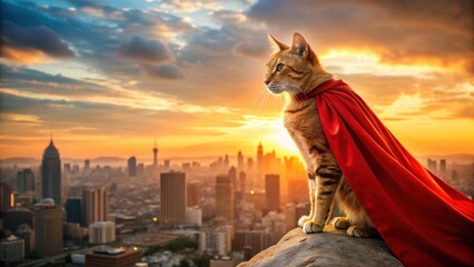 Fototapeta premium A majestic feline figure with vibrant orange and red fur, draped in a flowing cape