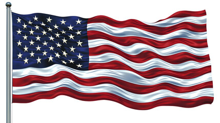 Waving American Flag with Red and White Stripes and Blue Field
