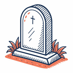 Create a vector illustration of a bold, black-outlined tombstone with 