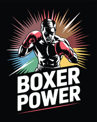 Intense boxer illustration with bursting energy and bold typography power expression