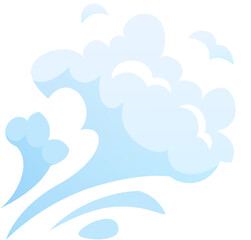 Cartoon wave splashing and creating foam with a light blue gradient against a white background, representing water, sea, nature, and freshness concepts