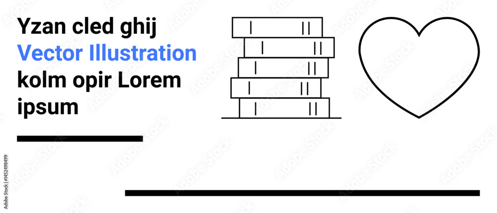 Poster stack of books beside a heart outline with placeholder text and horizontal lines. ideal for educatio