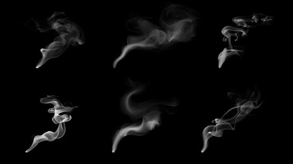 Elegant Swirls of Smoke in Various Shapes and Patterns on Black