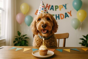 Joyful dog birthday celebration