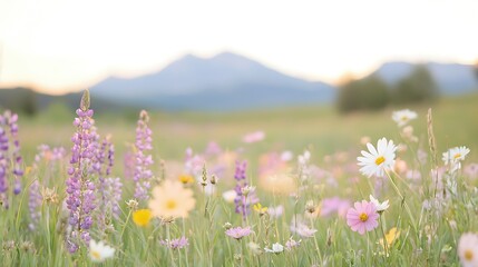 Pastel Wildflowers in a Mountain Meadow