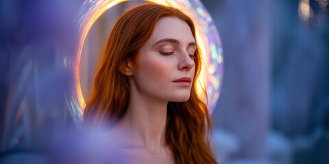 Naklejka premium A close-up fantasy image of a person’s face made of stardust and time fragments, symbolizing the eternal nature of the inner cosmos.