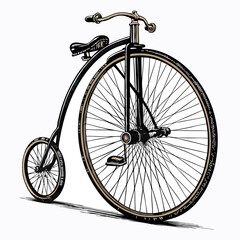 Create a bold, vector illustration of a vintage bicycle with thick strokes, emphasizing retro details.  Include intricate chain, handlebars, and tires.