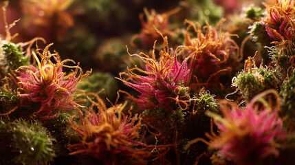 Warm Toned Cannabis Bud Macro with Red and Orange Pistils