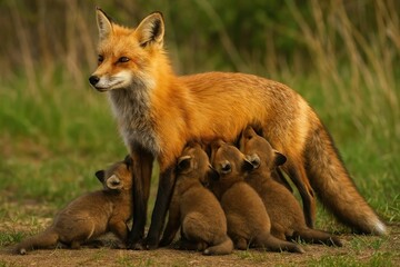Obraz premium Fox family in natural habitat.