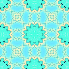 Seamless Turquoise Geometric Floral Pattern with Abstract Kaleidoscope Design