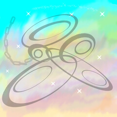 Abstract Futuristic Line Art with Rainbow Gradient and Glowing Stars