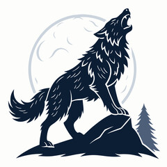 Create a vector illustration of a bold-lined, howling werewolf, emphasizing strong black strokes and sharp details.  The werewolf should be depicted mid-howl, showcasing intense expression.