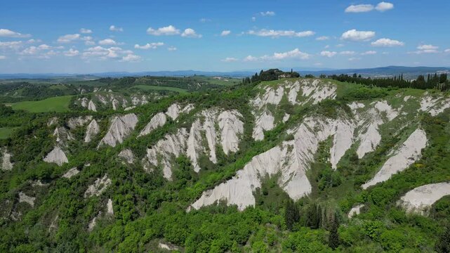 Crete Senesi, Typical Formation Of Clayey Hills In The Province Of Siena. Italy. Aerial view