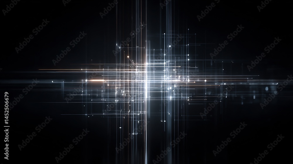 Poster abstract technology background with glowing lines and connection points on black