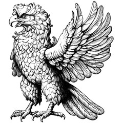 Griffin, vintage woodcut engraving style, black sketch, classic mythological beast, hand-drawn legendary creature, antique line art, retro fantasy animal, etching style, gothic illustration