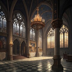 Grand Gothic Hall Interior at Night